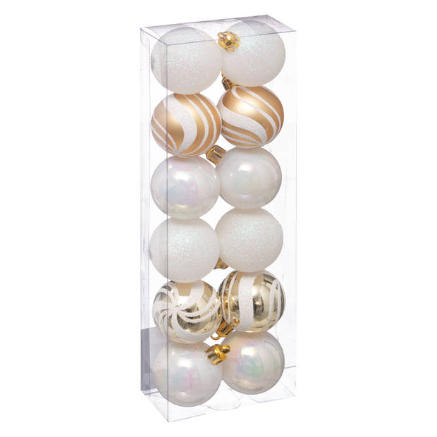 Atmosphera kerstballen - 24x - D4 cm - parelmoer wit/goud - plastic - Kerstbal