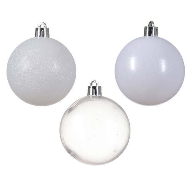 Decoris kerstballen - 50x stuks - 6 cm - kunststof -wit - Kerstbal