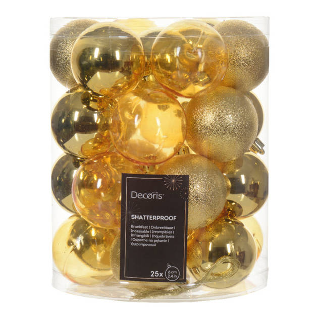 Decoris kerstballen - 25x stuks - 6 cm - kunststof -goudA - Kerstbal