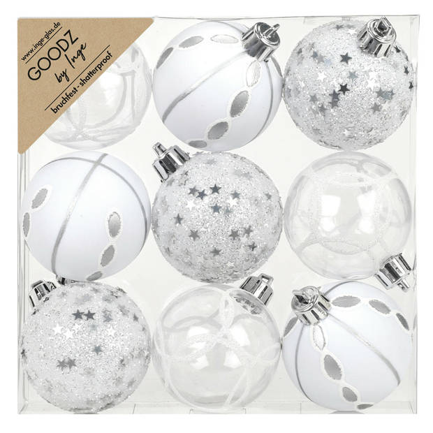 Inge Christmas Goodz kerstballen-18x st- 6 cm - kunststof - zilver/wit - Kerstbal