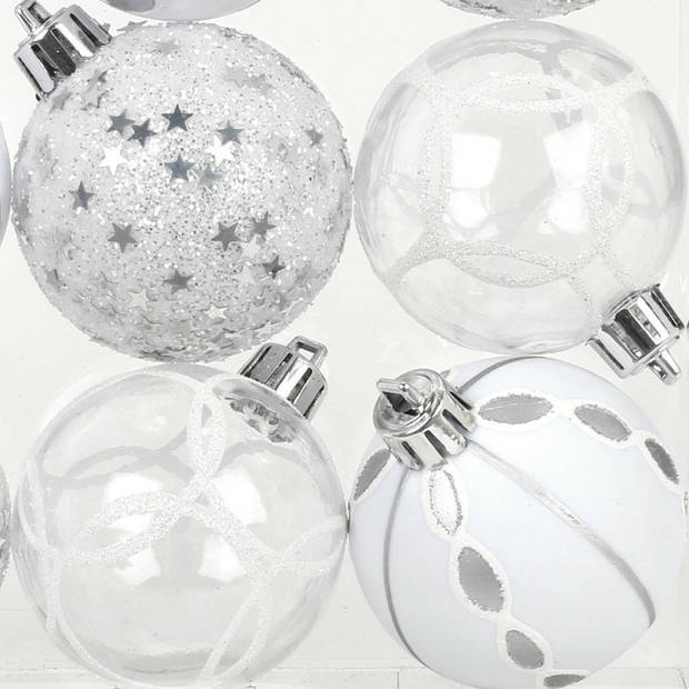 Inge Christmas Goodz kerstballen - 9x st- 6 cm - kunststof - zilver/wit - Kerstbal