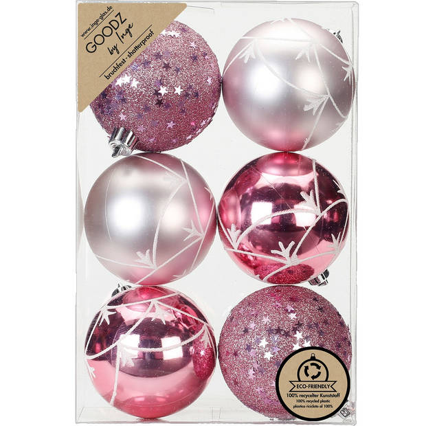 Inge Christmas Goodz kerstballen - 6x st- 8 cm - kunststof - roze - Kerstbal