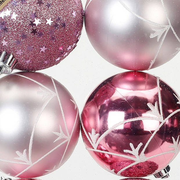 Inge Christmas Goodz kerstballen - 6x st- 8 cm - kunststof - roze - Kerstbal