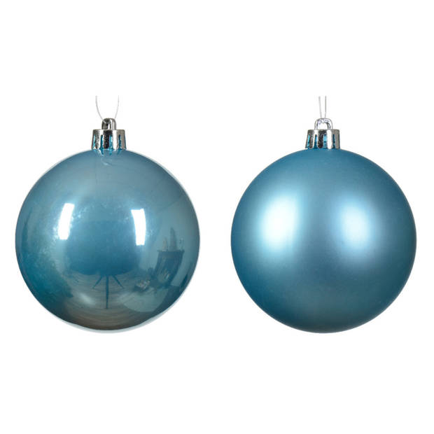 Decoris kerstballen - 12x - ijsblauw - 8 cm -kunststof - Kerstbal