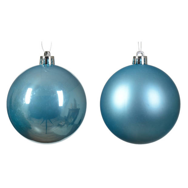 Decoris kerstballen - 6x - ijs blauw - 8 cm -kunststof - Kerstbal