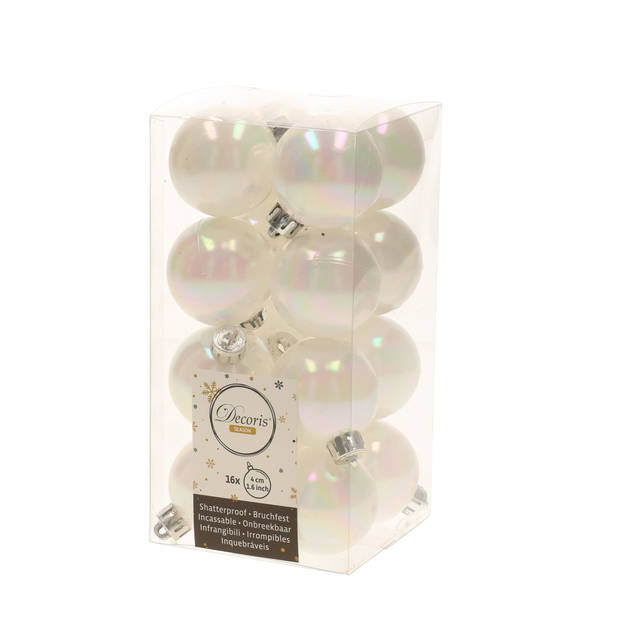 Kerstversiering kunststof kerstballen met piek parelmoer wit 4-5-6-8 cm pakket van 49x stuks - Kerstbal