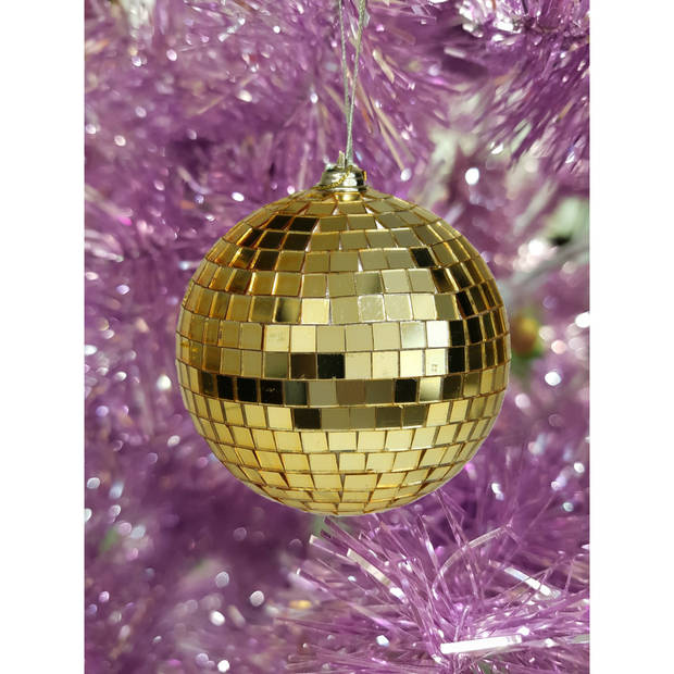 Othmar Decorations disco kerstballen - 2x - goud - 10 cm - kunststof - Kerstbal