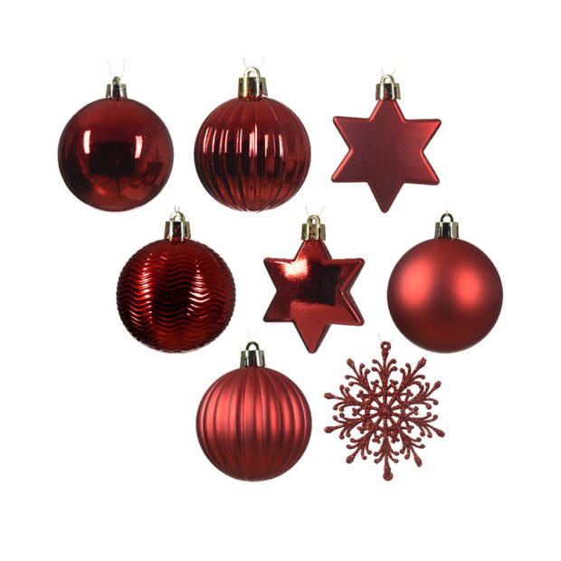 Decoris kerstballen en kersthangers - 40x - kunststof - rood - mix - Kerstbal