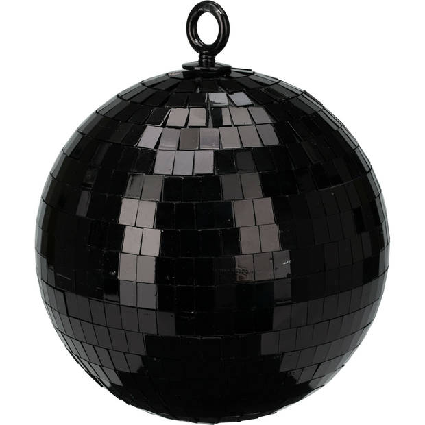 Grote discobal kerstballen - 2x stuks - zwart - 12 en 15 cm - kunststof - Kerstbal