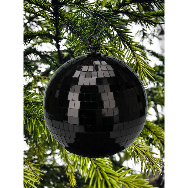 Christmas Decoration disco kerstbal - 1x st - zwart - 18 cm - kunststof - Kerstbal