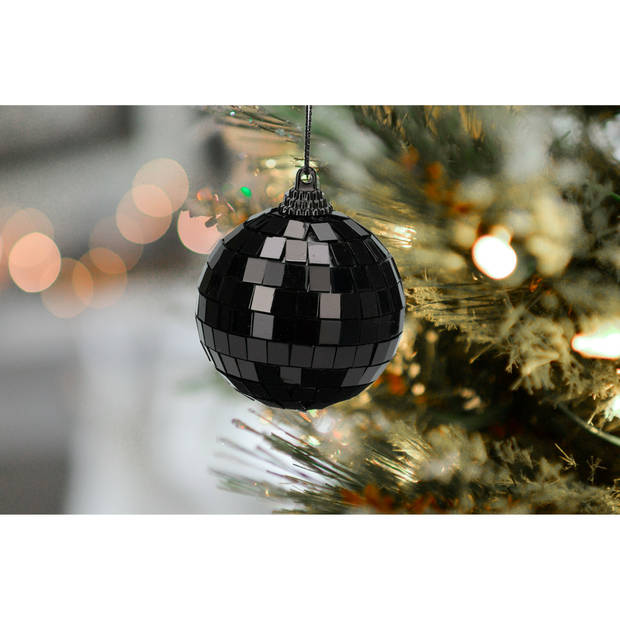 Christmas Decoration disco kerstbal - 1x st - zwart - 6 cm - kunststof - Kerstbal