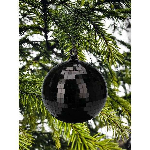 Christmas Decoration disco kerstbal - 1x st - zwart - 15 cm - kunststof - Kerstbal