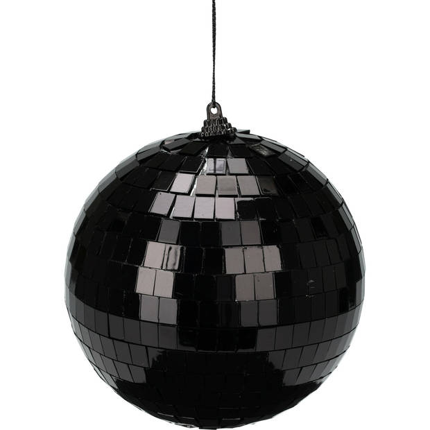 Grote discobal kerstballen - 2x stuks - zwart - 10 en 12 cm - kunststof - Kerstbal