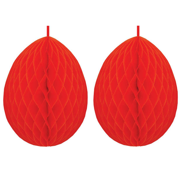 3x stuks hangdecoratie honeycomb paaseieren rood van papier 30 cm - Feestdecoratievoorwerp