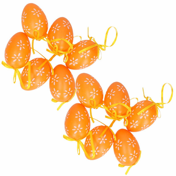 18x stuks Pasen/paas hangdecoratie paaseieren oranje 6 cm - Feestdecoratievoorwerp