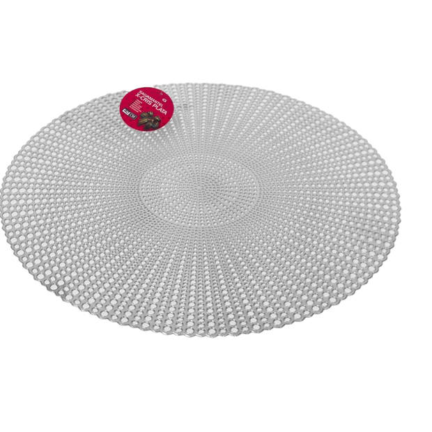 Set van 6x stuks ronde kunststof dinner placemats zilver met diameter 40 cm - Placemats
