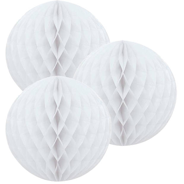 3 witte papieren kerstballen 10 cm - Feestdecoratievoorwerp