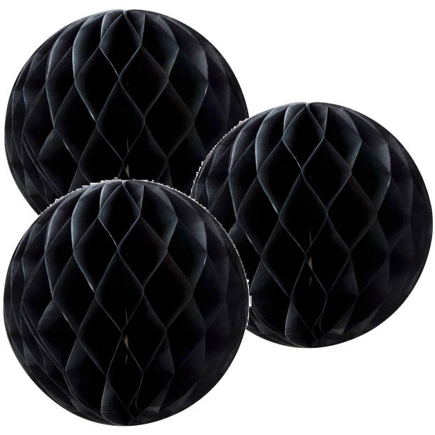 3 zwarte papieren kerstballen 10 cm - Feestdecoratievoorwerp