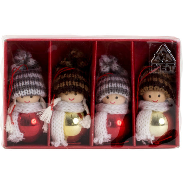 IKO kersthangers/kerstballen -poppetjes- gekleurd - 8x - hout - Kersthangers