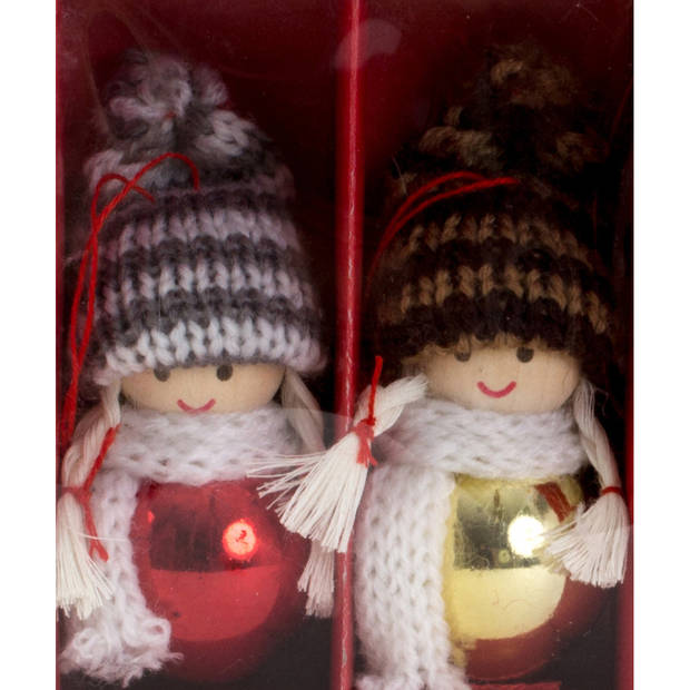 IKO kersthangers/kerstballen -poppetjes- gekleurd - 8x - hout - Kersthangers