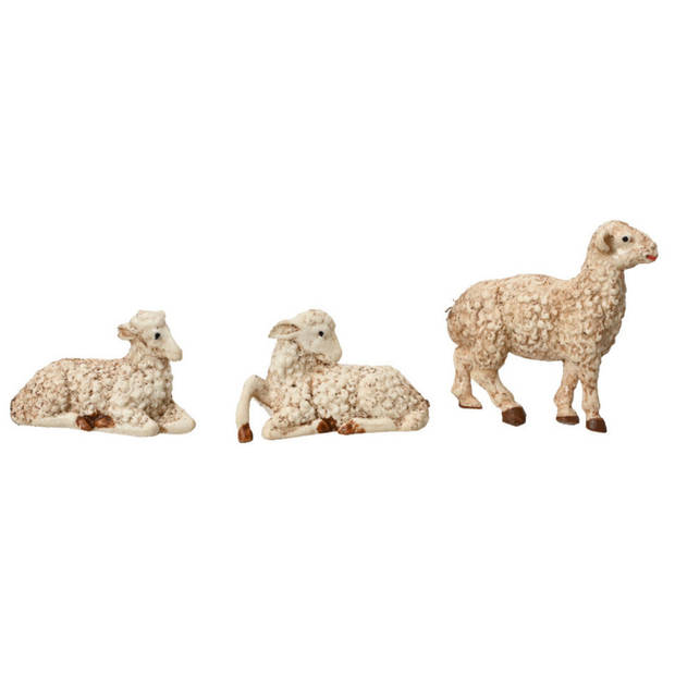 Decoris kerststal schapenbeeldjes - 6x stuks - 12 cm - mdf hout - Kerststallen