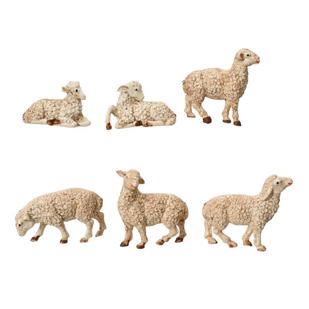 Decoris schapenbeeldjes - 6x stuks - 12 cm - mdf hout - Beeldjes