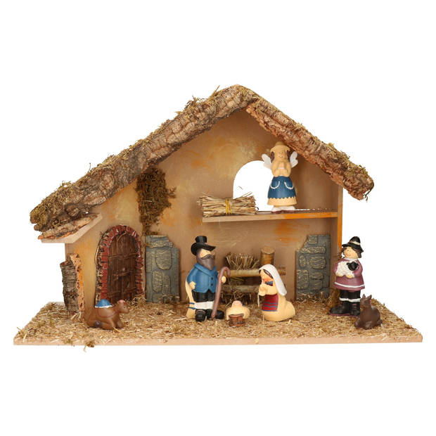 Complete kerststal met 7x st kerststal beelden - 50 x 23 x 31 cm - Kerststallen