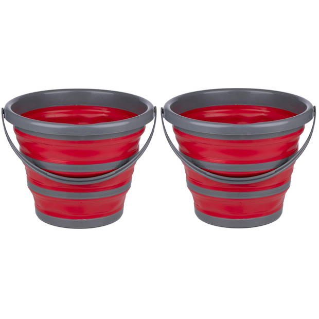 Dirt Devil inklapbare emmer - 2x - rood/grijs - 10 liter - opvouwbaar - Emmers