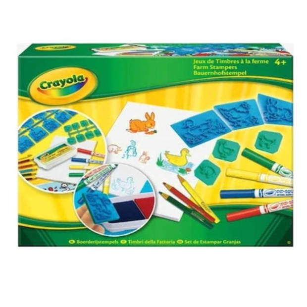 Crayola Boerderijstempels - 10 grote stempels -10 kleine stempels - 8 krijtjes - stempelkussen - papier