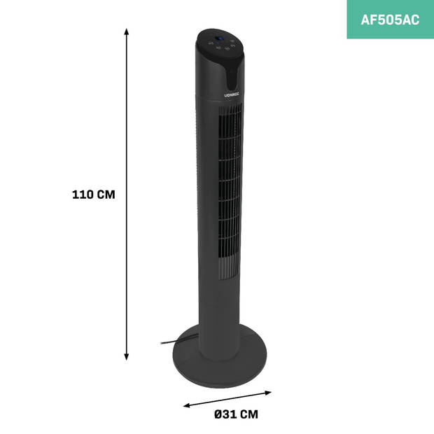 VONROC Luxe Torenventilator – 110 cm - 3 snelheden – zwart Incl. Afstandsbediening
