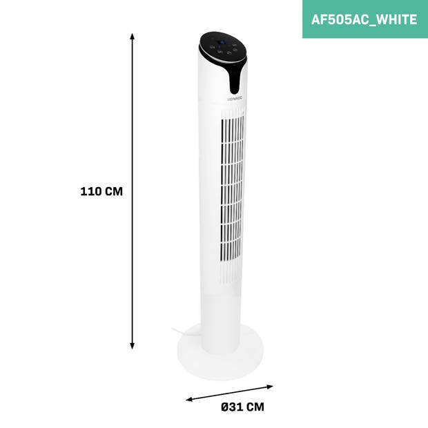 VONROC Luxe Torenventilator – 110 cm - 3 snelheden – wit Incl. Afstandsbediening