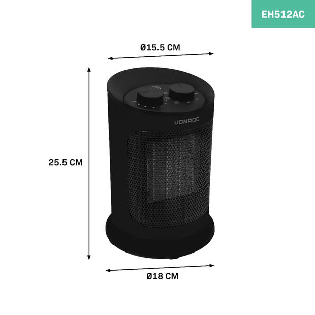 VONROC Elektrische ventilatorkachel - 1200W/1800W - keramisch zwenkfunctie