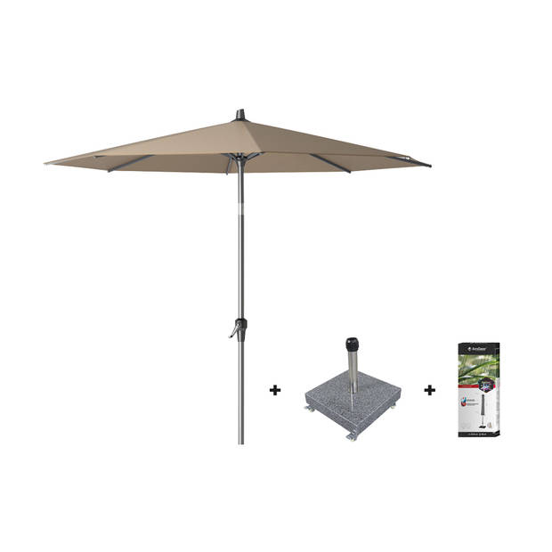 Platinum Riva stokparasol 2,5 m. rond - Taupe met voet en hoes