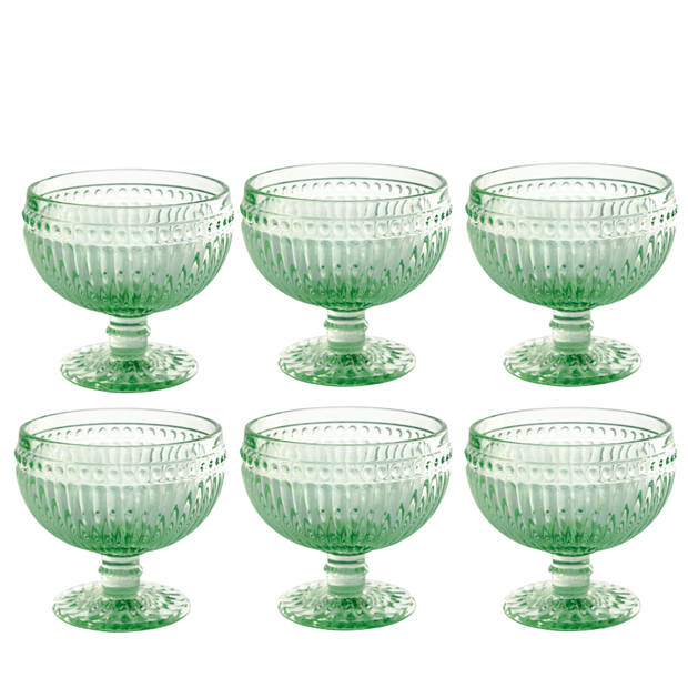 6x GreenGate Dessertschalen Alice lichtgroen 300 ml (9.8 x Ø10.4 cm) - Dessertglas - Ijscoupe