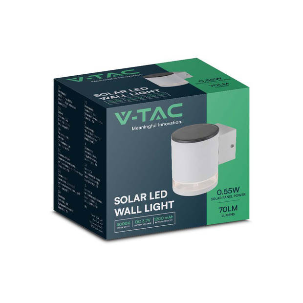 V-TAC VT-1139-W Wandlamp op zonne-energie - IP44 - Witte behuizing - 70 Lumen - 3000K