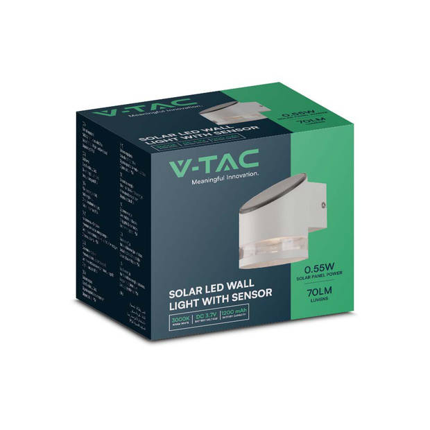 V-TAC VT-1140 wandlamp op zonne-energie - Sensor - IP44 - Witte Lumen - 3000K
