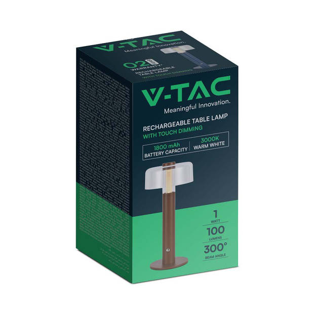 V-TAC VT-1049-M4 Bruine Oplaadbare tafellamp - Zand - IP20 - 1W - 100 Lumen - 3000K
