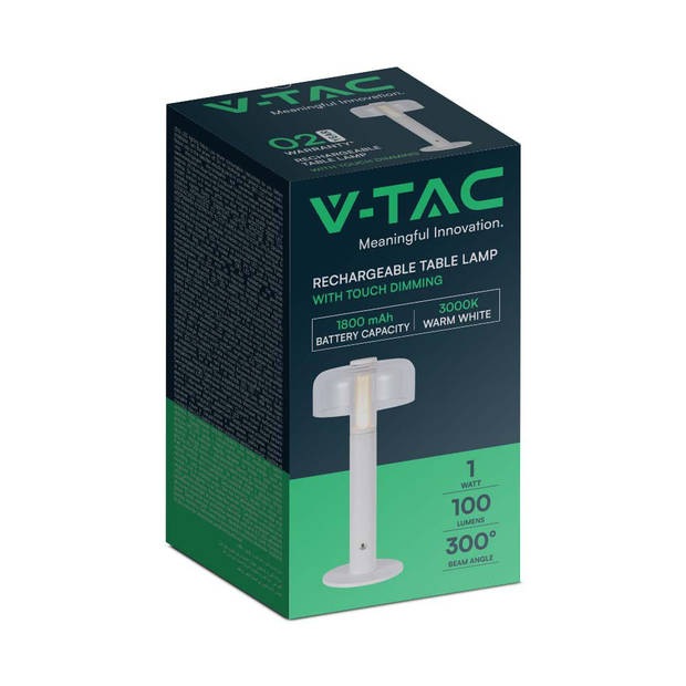 V-TAC VT-1049-W Witte Oplaadbare tafellamp - IP20 - 1W - 100 Lumen - 3000K