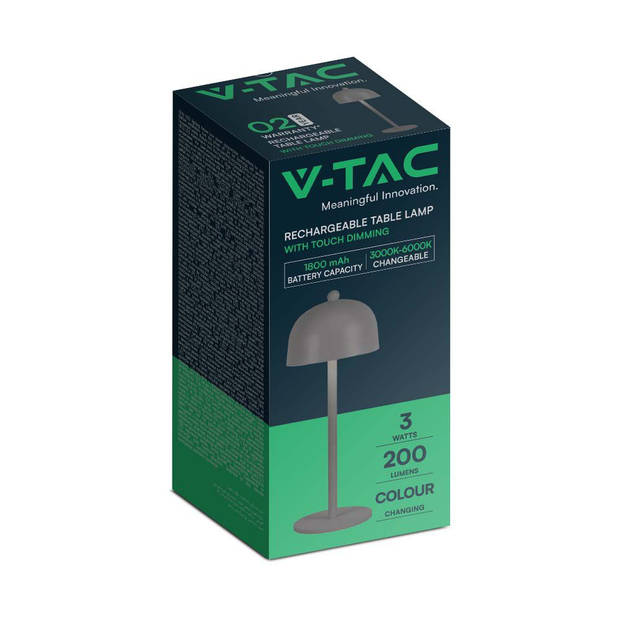 V-TAC VT-1052-G Grijze Oplaadbare tafellamp - IP20 - 3W - 200 Lumen - 3IN1