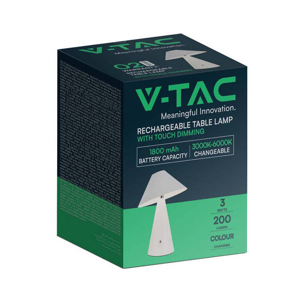 V-TAC VT-1051-W Witte Oplaadbare Tafellampen - IP20 - 3W - 200 Lumen - 3IN1 - Modelnr: - VT-1051-W