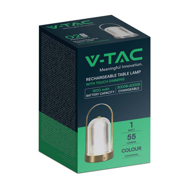 V-TAC VT-1057-FG Gouden Oplaadbare tafellamp - Frans - IP20 - 1W - 55 Lumen - 3IN1