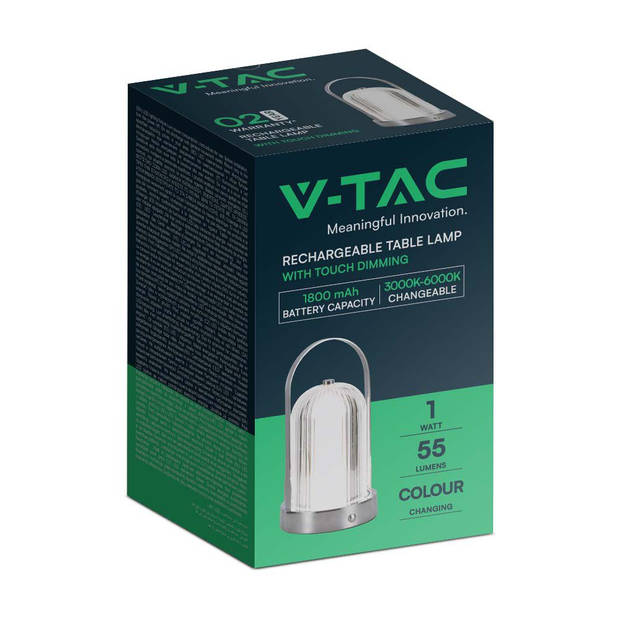 V-TAC VT-1057-C Oplaadbare tafellamp - Chroom - IP20 - 1W - 55 Lumen - 3IN1