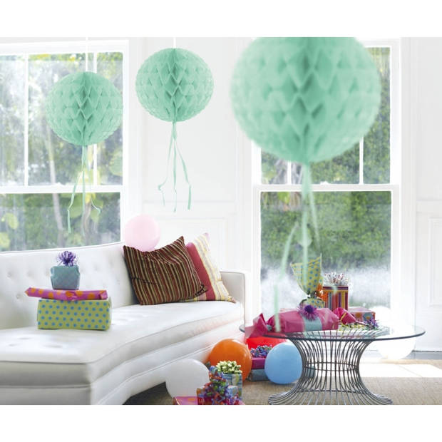 3x Honeycombs ballen mint groen van 30 cm - Hangdecoratie