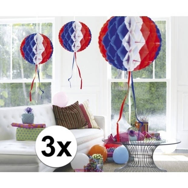 3 stuks decoratie ballen USA gekleurd 30 cm - Hangdecoratie