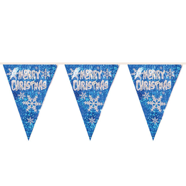 Henbrandt kerst vlaggenlijn Merry Christmas- blauw -3,6 m - vlaggetjes - Feestslingers