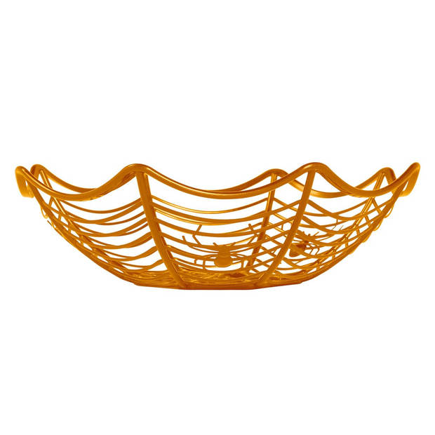 Halloween trick or treat snoepschaal spinnenweb - oranje - kunststof - 28 x 8 cm - Feestdeurdecoraties