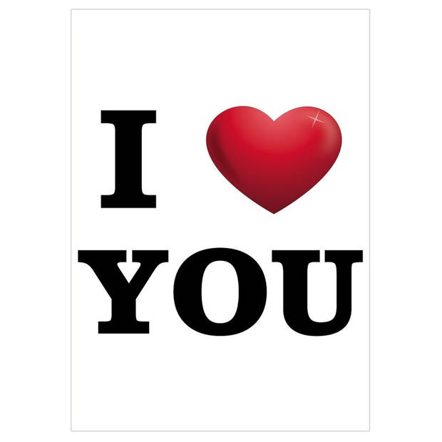 Mega poster I Love You A1 formaat en 6x witte ballonnen - Feestpakketten