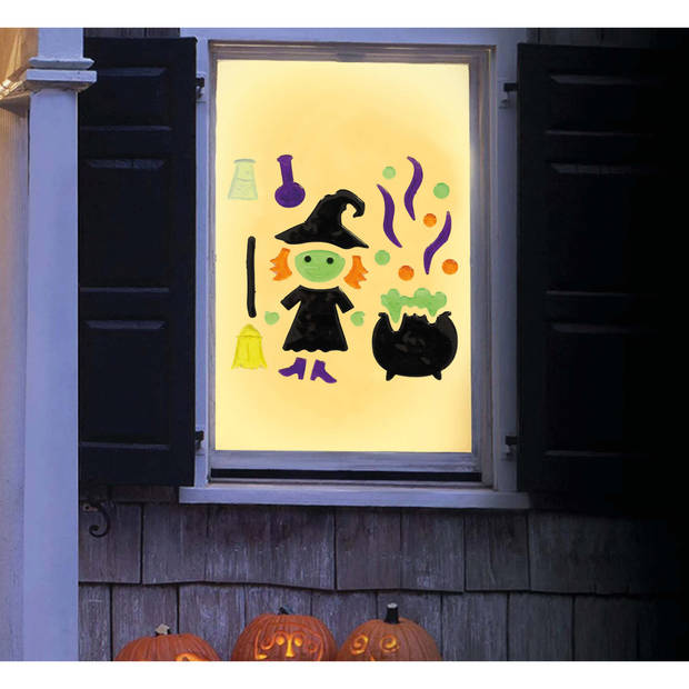Horror raamstickers heks 20 x 25 cm - Halloween feest decoratie - Feeststickers