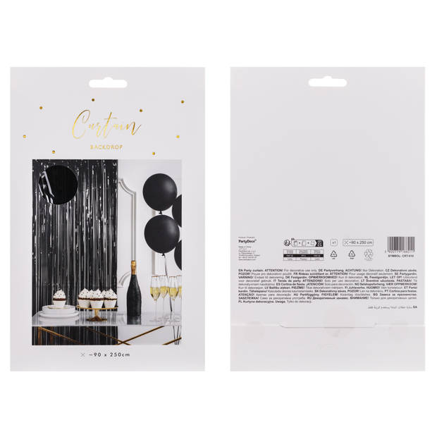 PartyDeco Folie deurgordijn/feestgordijn - zwart - 90 x 250 cm - Feestdeurgordijnen