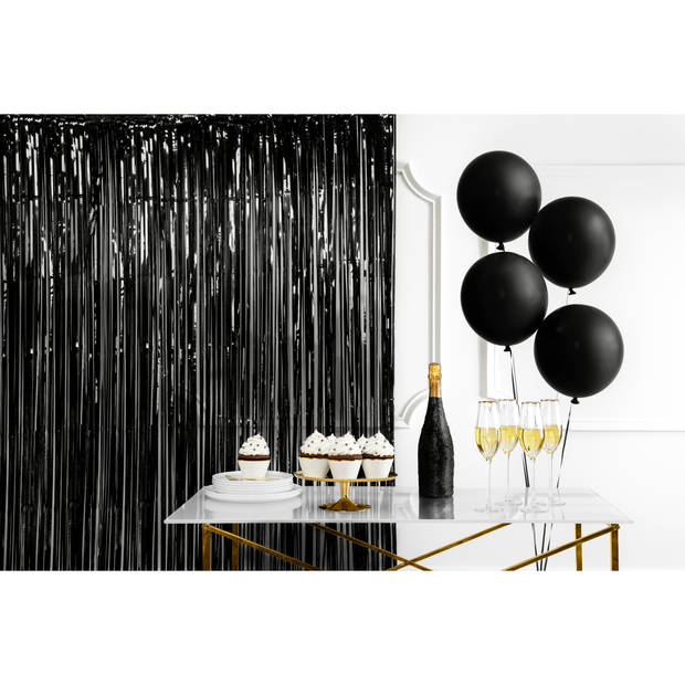 PartyDeco Folie deurgordijn/feestgordijn - zwart - 90 x 250 cm - Feestdeurgordijnen